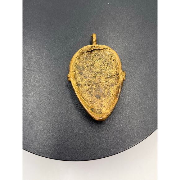 Tribal African Brass Face Mask Molted Wax Primitive Carved Handmade Pendant - Picture 6 of 6